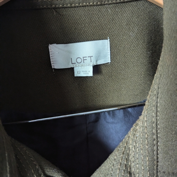 Loft Crop Blazer Jacket Women 12 Military Green Double Breasted Brass 6 Buttons - Picture 4 of 10